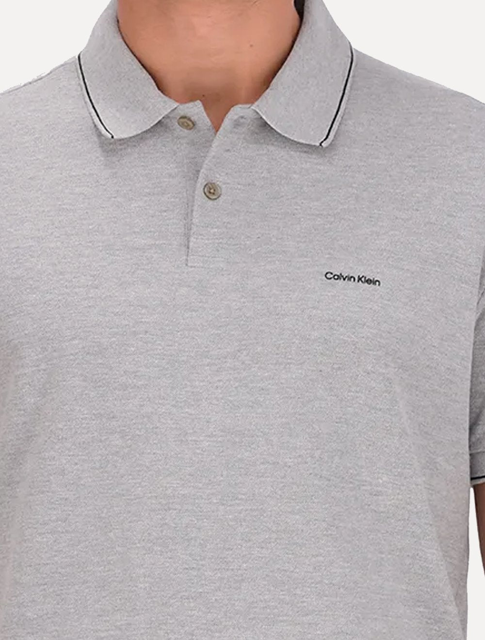 Polo Calvin Klein Masculina Piquet Slim Básica Relevo Cinza Mescla