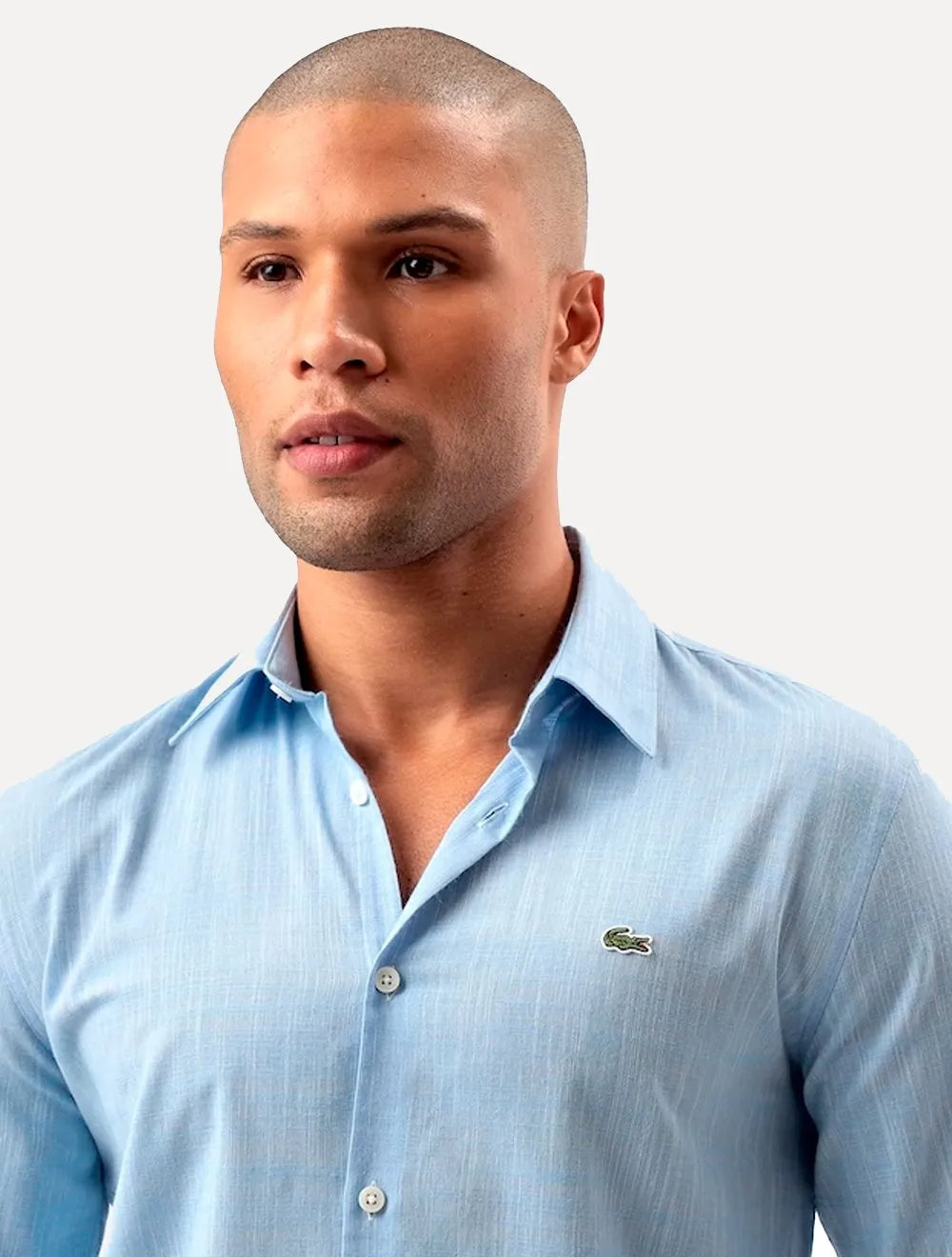 Camisa Lacoste Masculina Slim Fit Cotton Chambray Azul Claro Mescla