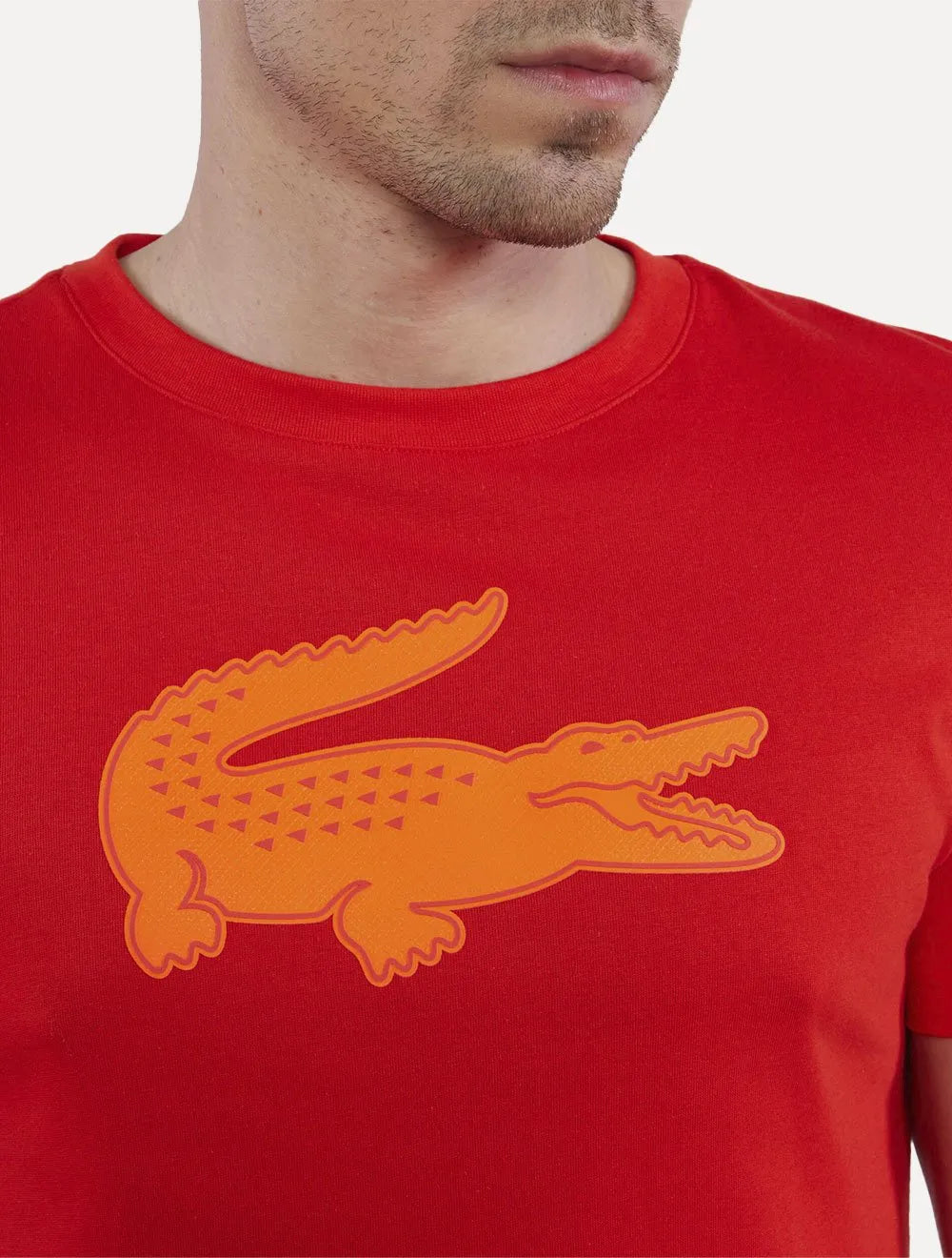 Camiseta Lacoste Masculina Jersey Sport 3D Logo Laranja Escuro