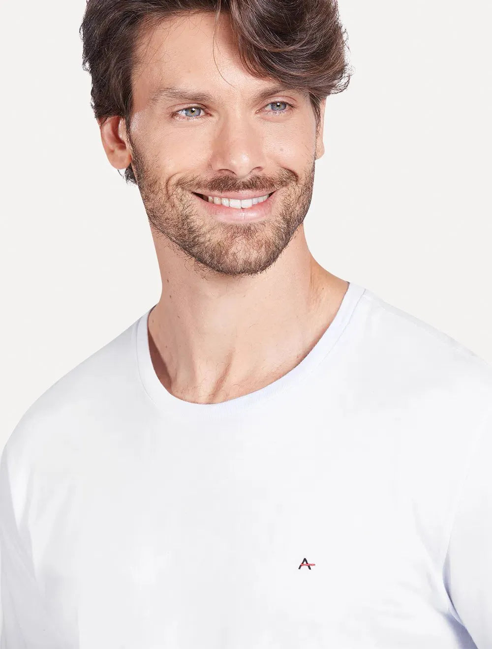 Camiseta Aramis Masculina Manga Longa Basica Logo Branca