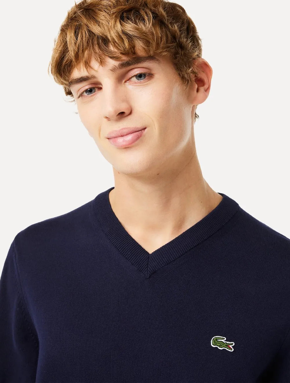 Suéter Lacoste Masculino Regular Fit Gola V Logo Azul Marinho