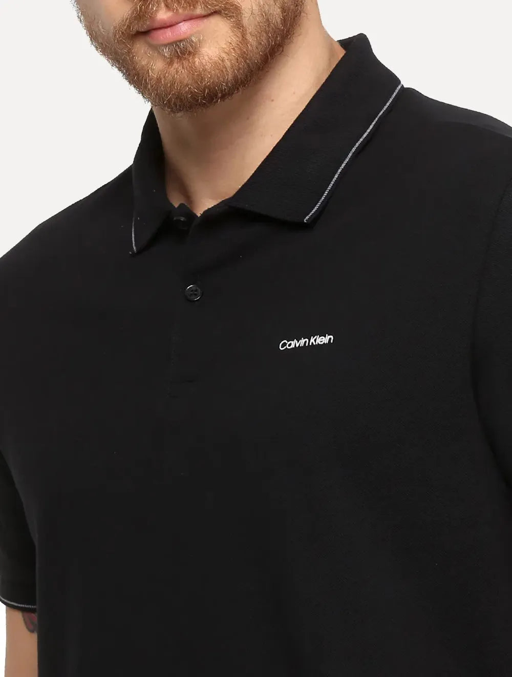 Polo Calvin Klein Masculina Piquet Slim Básica Relevo Preta