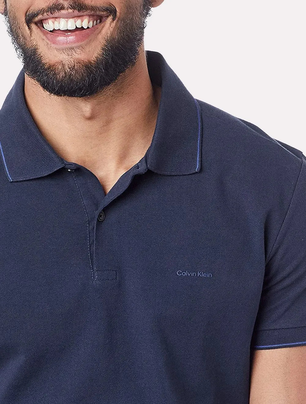 Polo Calvin Klein Masculina Piquet Slim Básica Relevo Azul Marinho