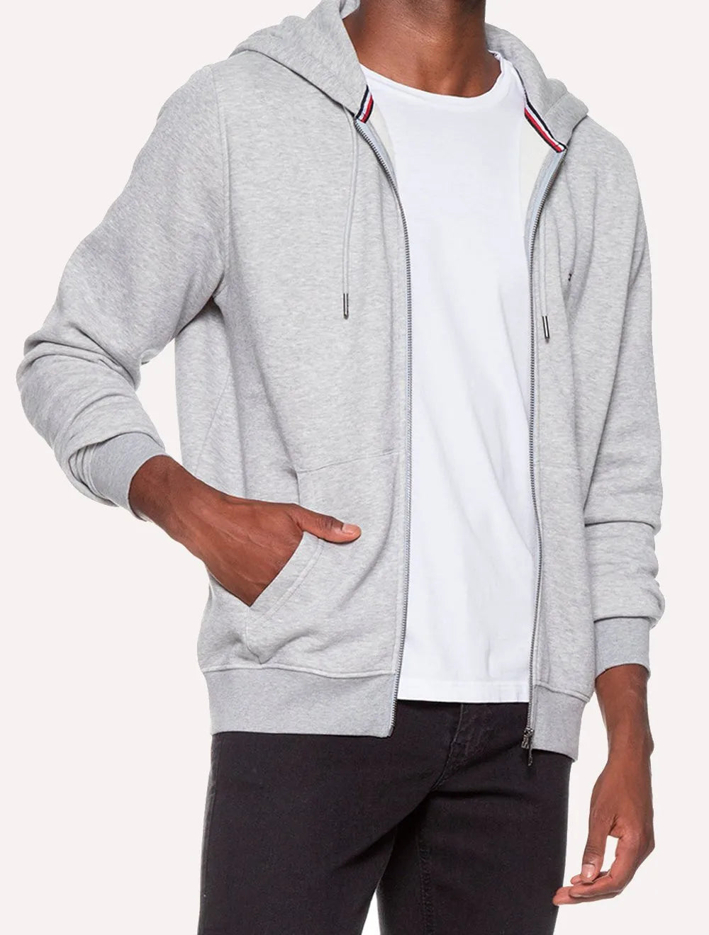 Moletom Tommy Hilfiger Masculino Flag Logo Zip-Through Hoody Cinza Mescla