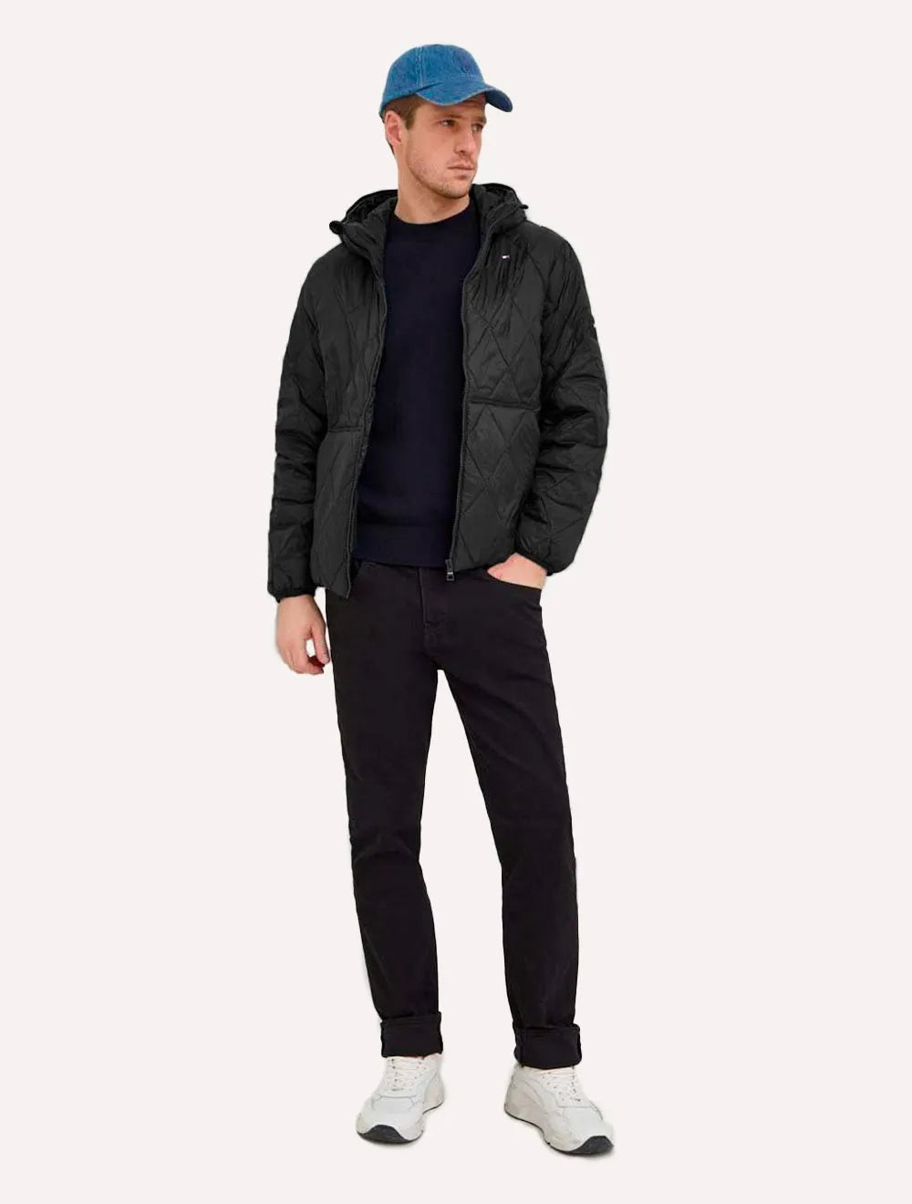 Jaqueta Tommy Hilfiger Masculina Hooded Quilted Preta