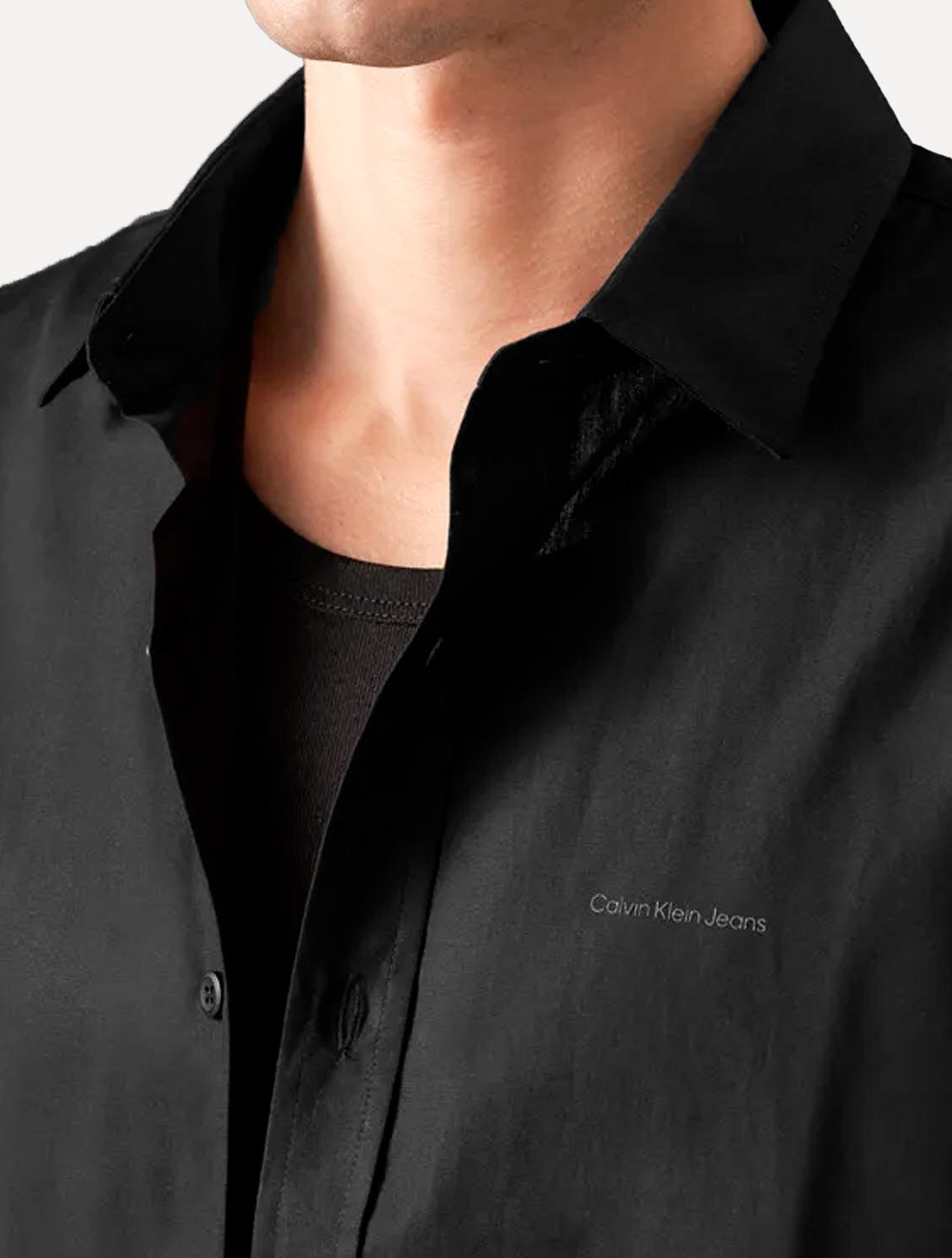 Camisa Calvin Klein Jeans Masculina Regular Plain Grey Logo Preta
