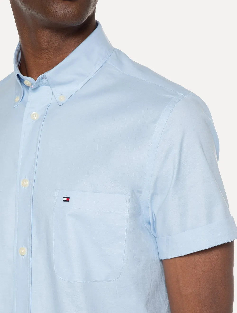 Camisa Tommy Hilfiger Masculina Manga Curta Light Oxford Azul Claro
