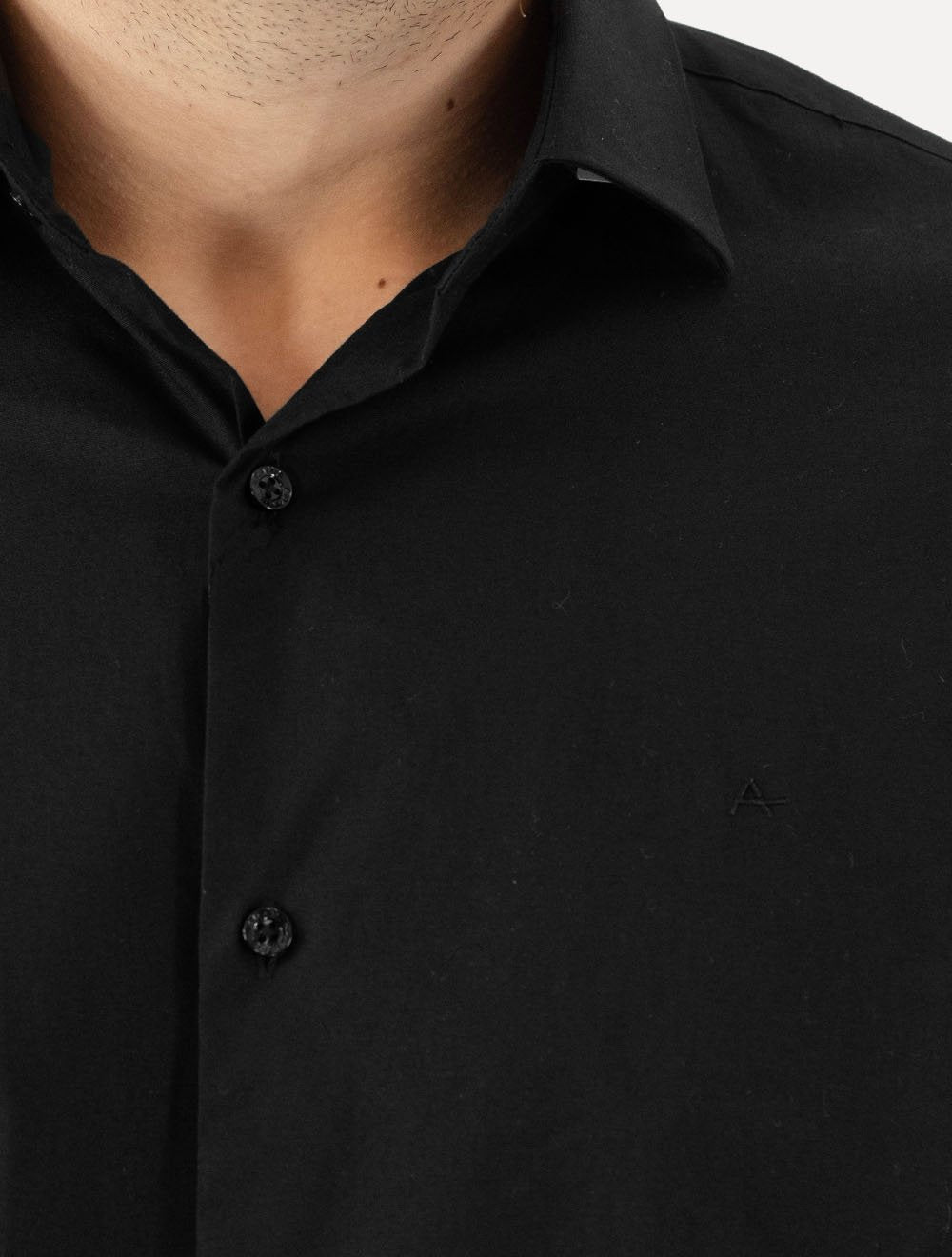 Camisa Aramis Masculina Regular Tricoline Liso Stretch Preta