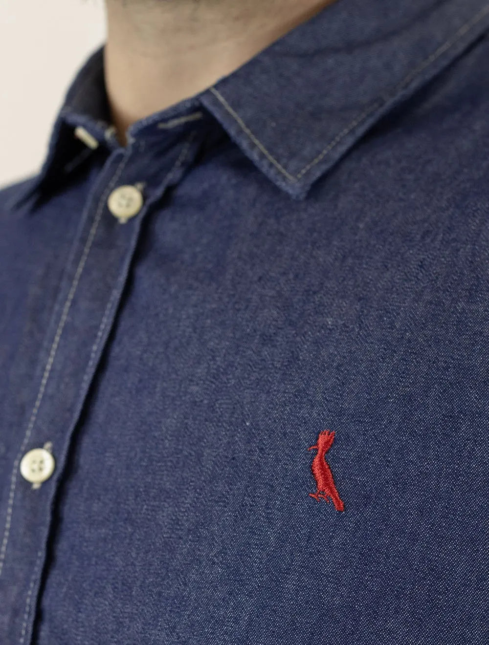 Camisa Reserva Masculina Jeans Easy Oxford Blue Denim Azul Índigo