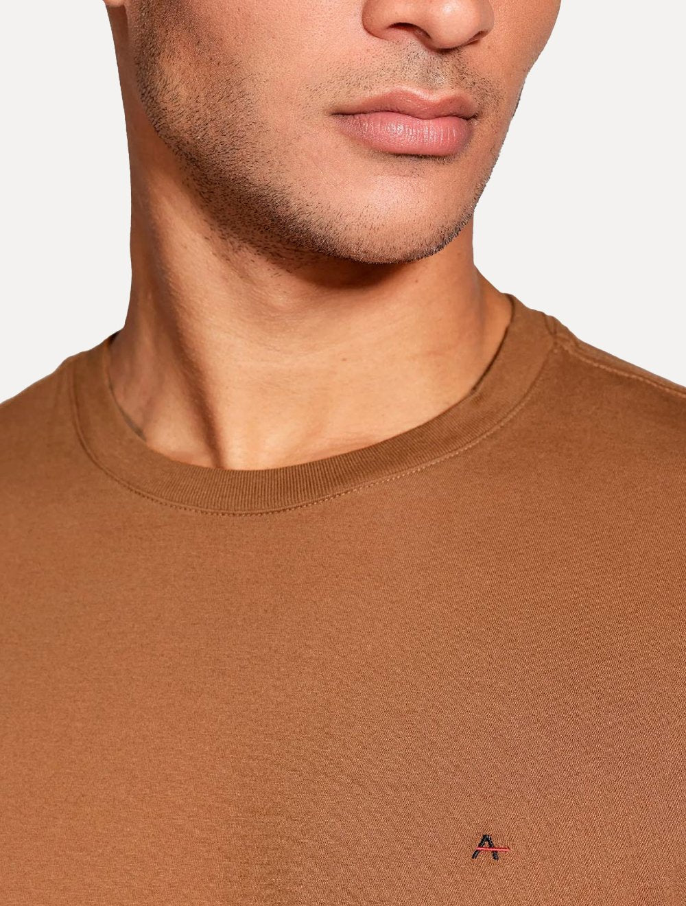 Camiseta Aramis Masculina Basic Lisa Dark Logo Marrom Médio