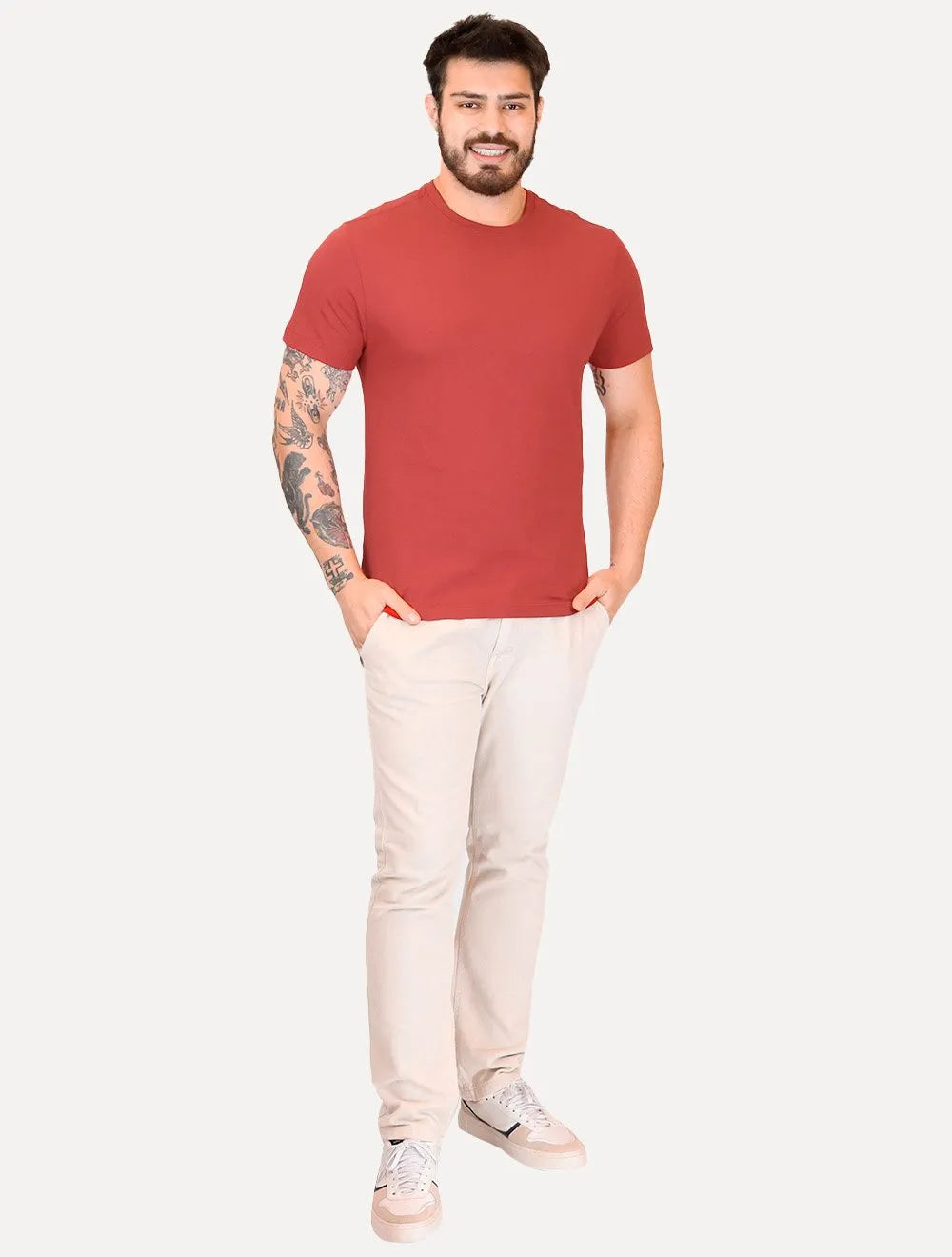 Camiseta Aramis Masculina Basic Lisa Mono Logo Vermelha