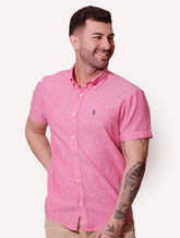 Camisa Ralph Lauren Masculina Manga Curta Linho Navy Icon Rosa Mescla