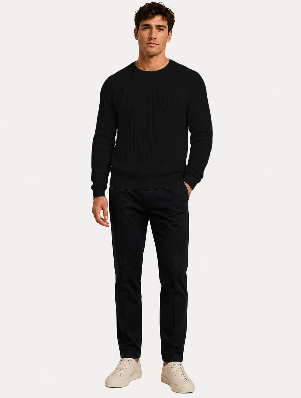 Suéter Dixen Masculino Tricot Manga Longa Texturizada Vertical Preto