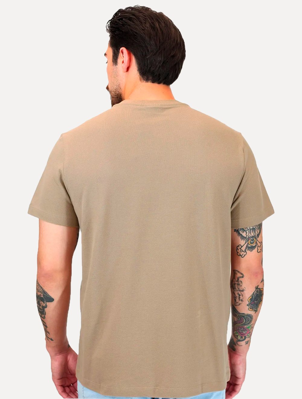 Camiseta Calvin Klein Masculina Piquet Rubber Patch Mono Logo Cáqui Claro