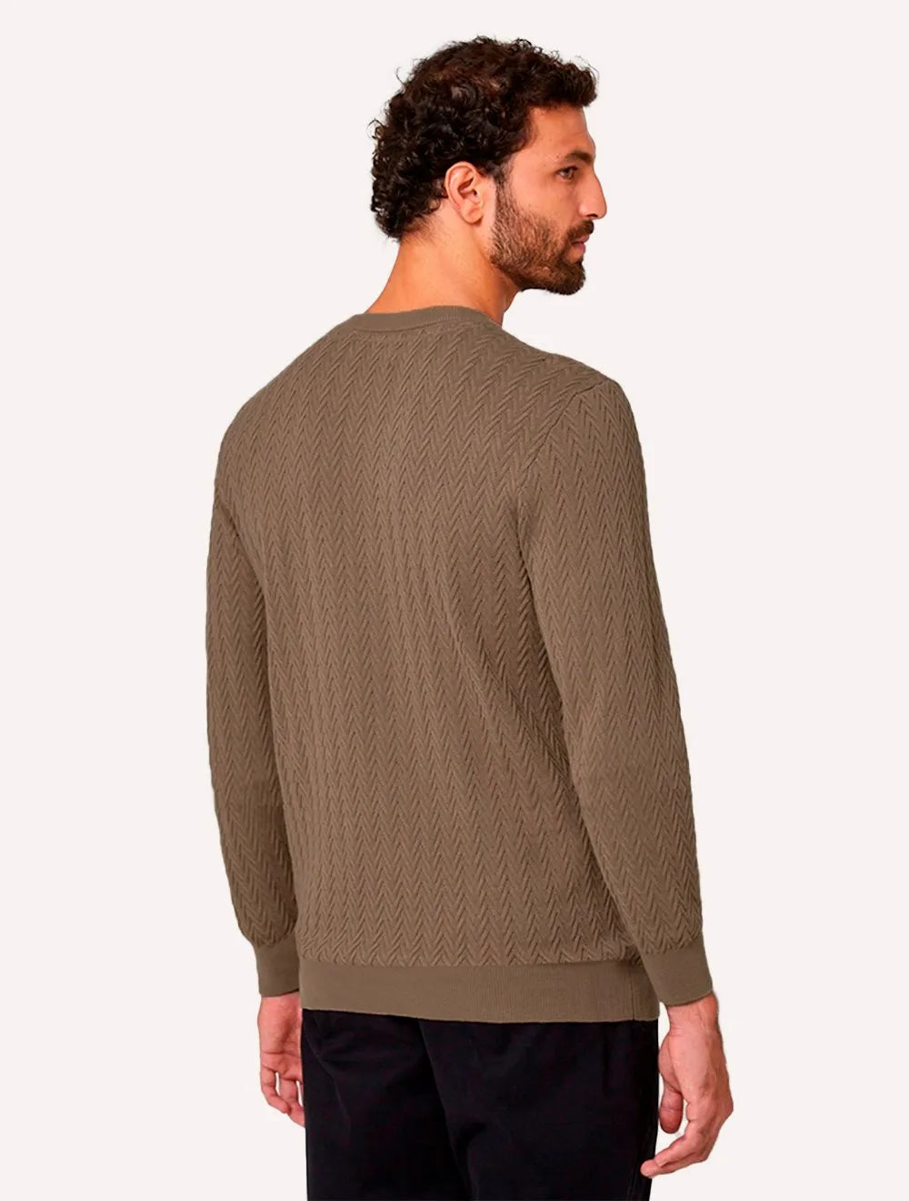 Tricot Dudalina Masculino Textura Chevron Marrom Claro