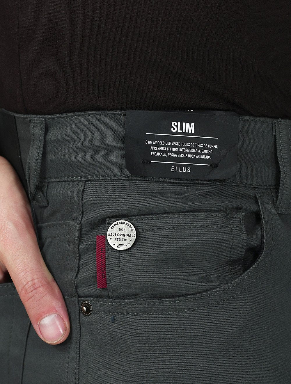 Calça Ellus Masculina Sarja Slim Color Twill Power Chumbo