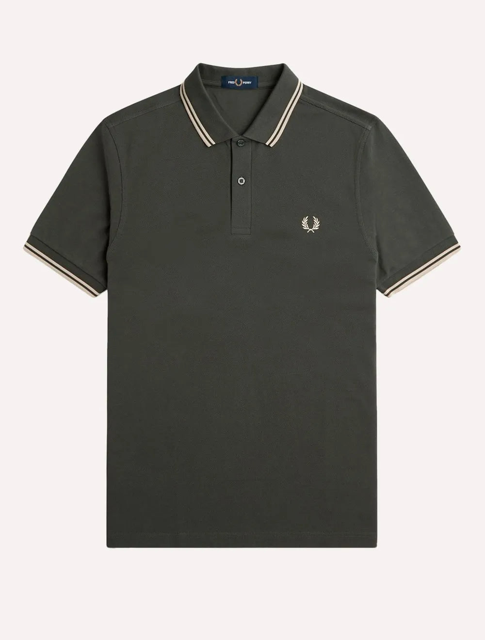 Polo Fred Perry Masculina Piquet Regular Beige Twin Tipped Verde