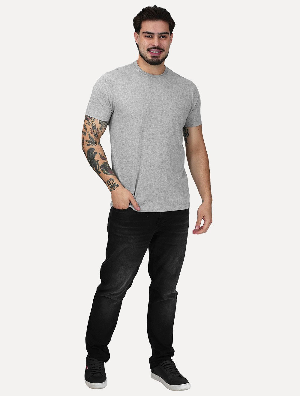 Camiseta Aramis Masculina Basic Lisa Mono Logo Cinza Mescla
