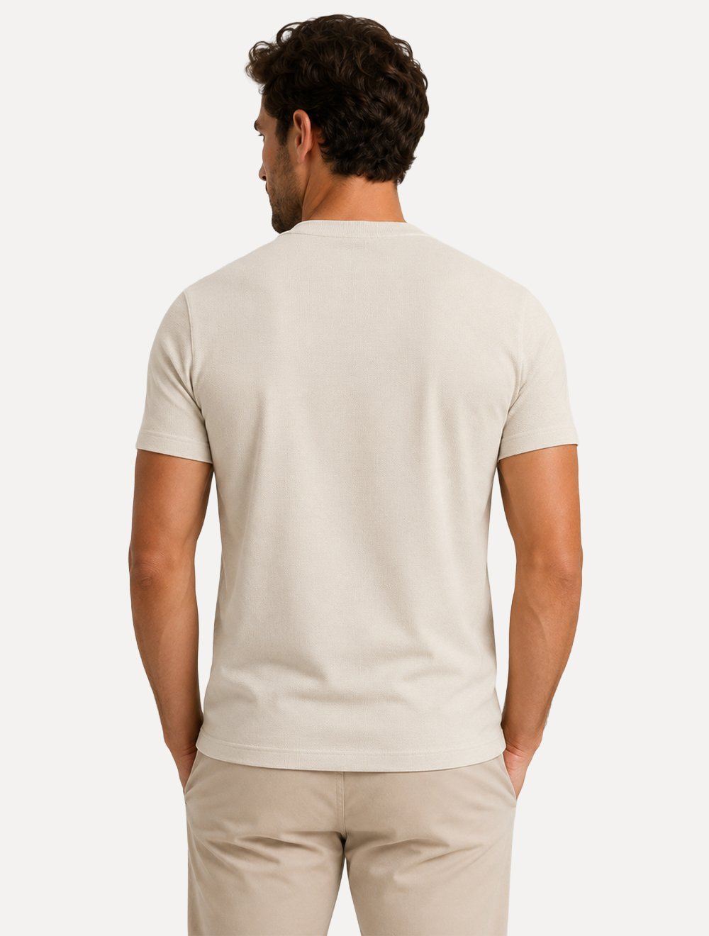 Camiseta Individual Masculina Slim Piquet Cáqui Claro