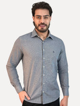 Camisa Dudalina Masculina Superfine Slim Tricoline Quadriculado Mono Logo Azul Marinho