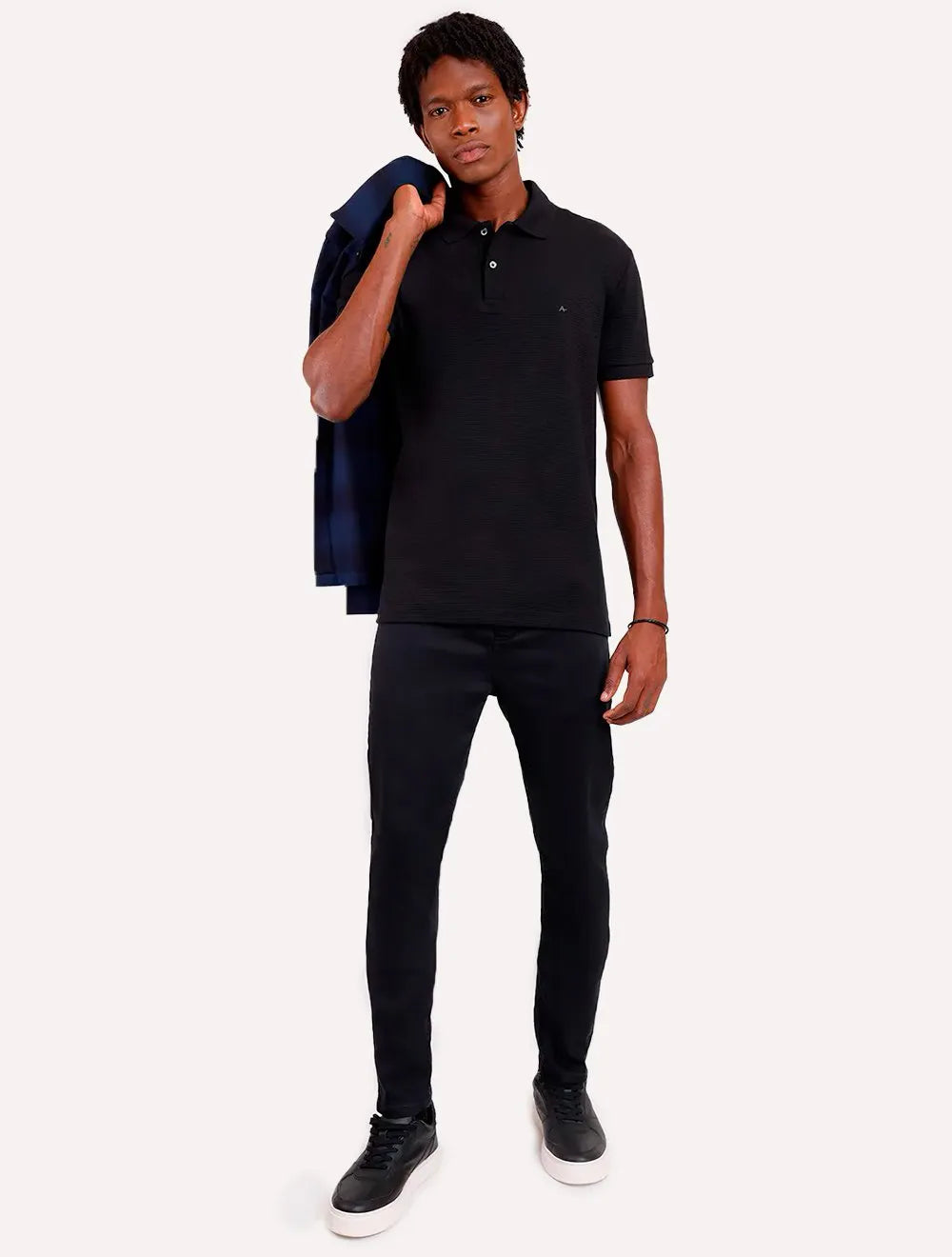 Polo Aramis Masculina Suedine Canelado Preta