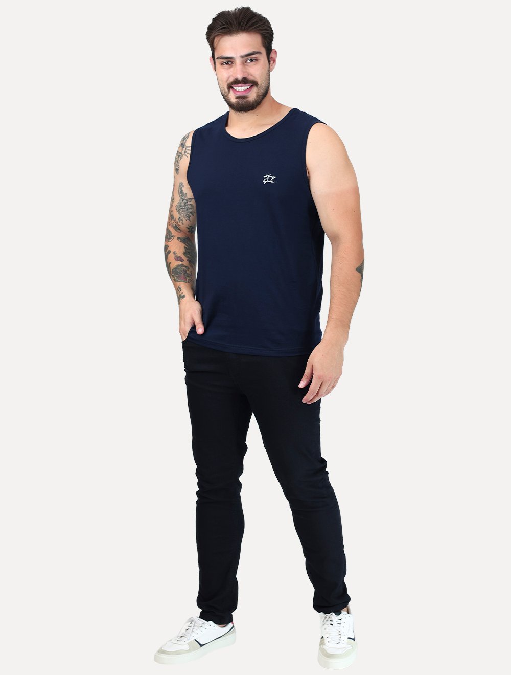 Regata King & Joe Masculina Logomania Malha Signature Azul Marinho