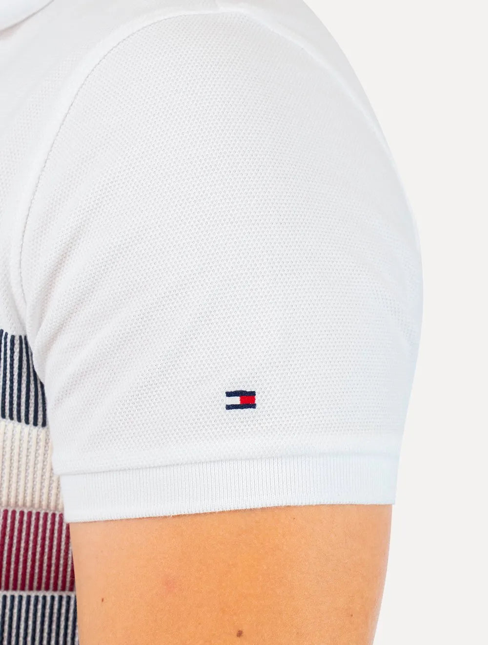 Polo Tommy Hilfiger Masculina Regular Shadow Global Stripe Branca