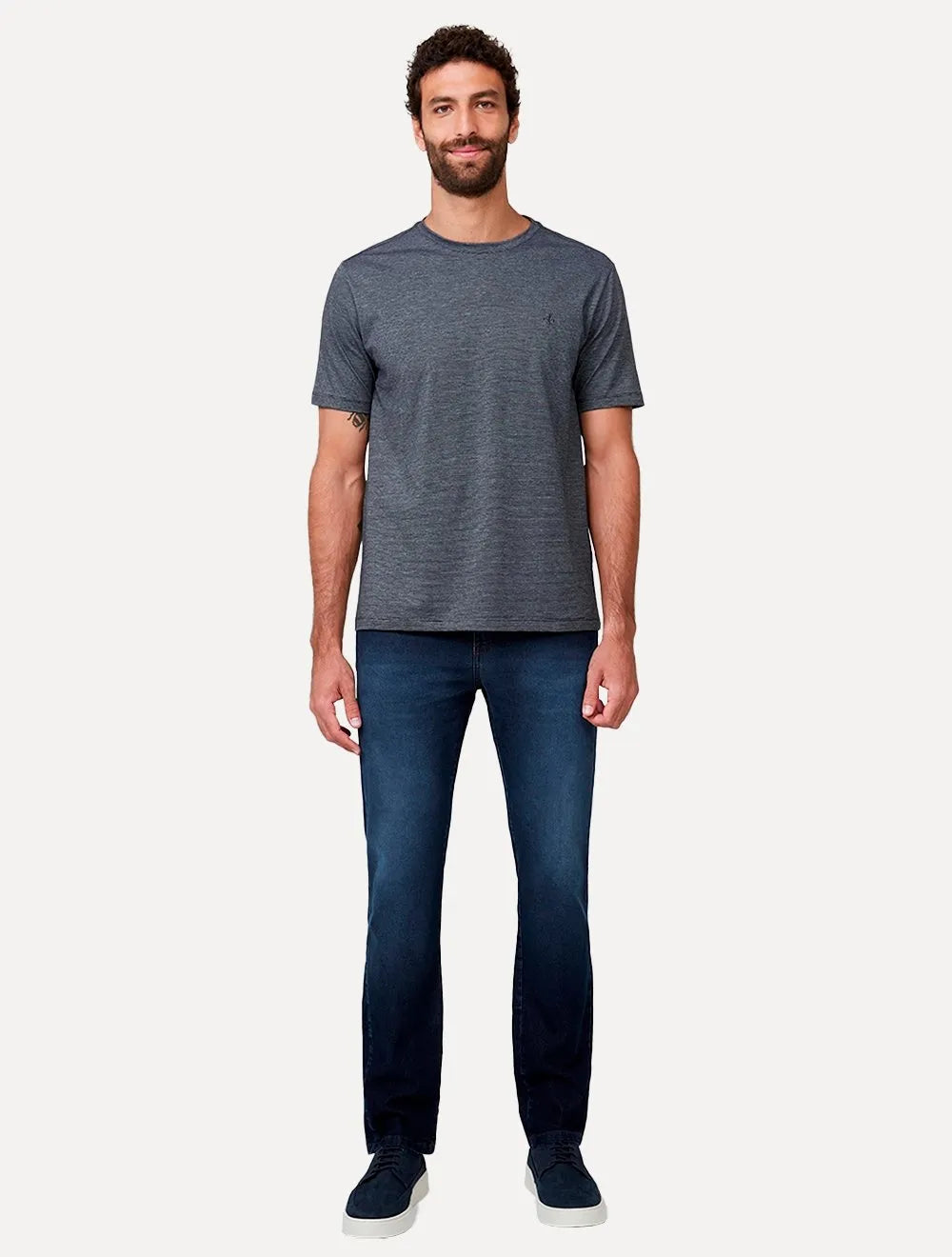 Camiseta Dudalina Masculina Regular Noise Listras Azul Marinho