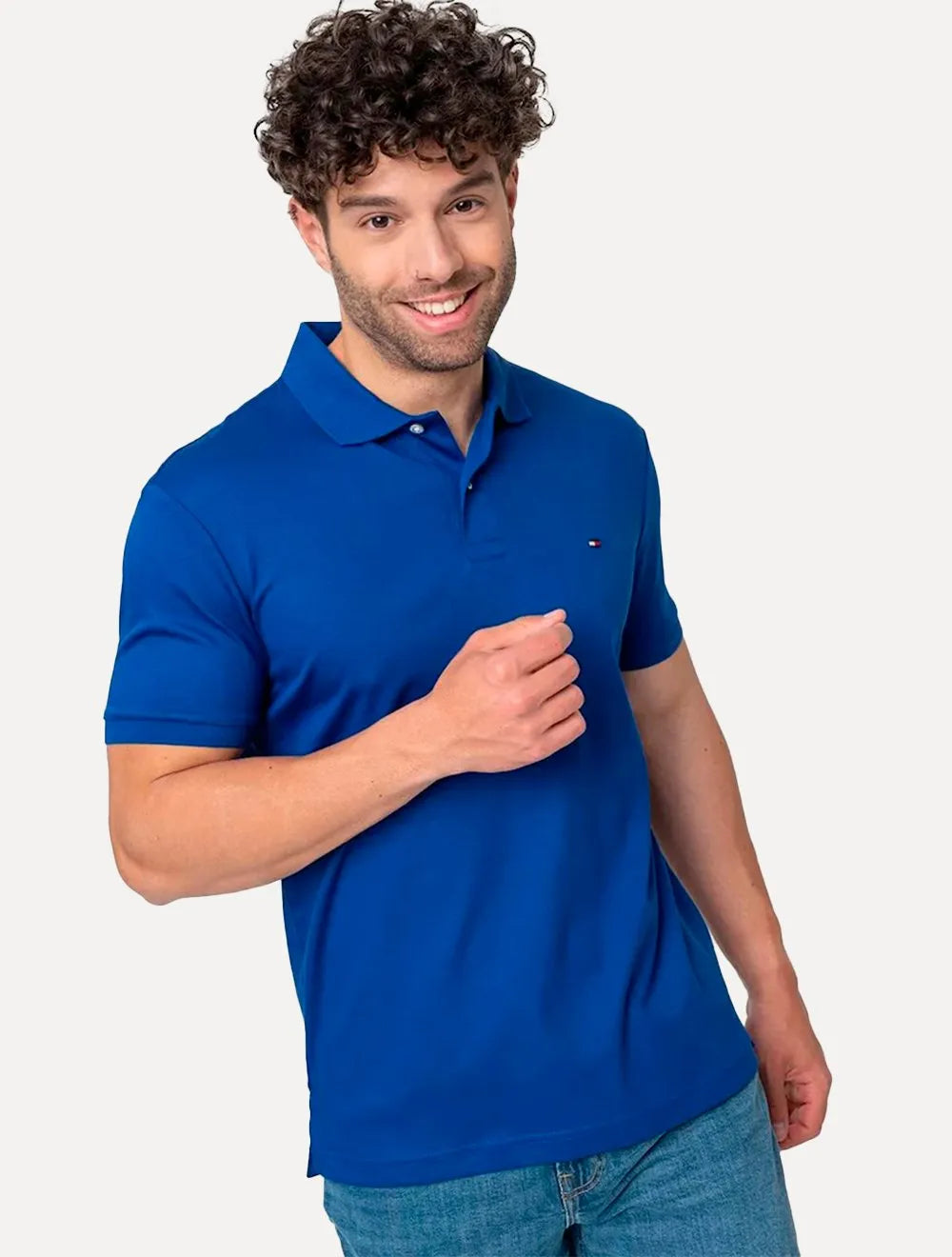Polo Tommy Hilfiger Masculina Malha Liquid Cotton Seasonal Azul Royal