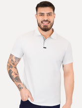 Polo Calvin Klein Masculina Piquet Slim Center Rubber Premium Branca