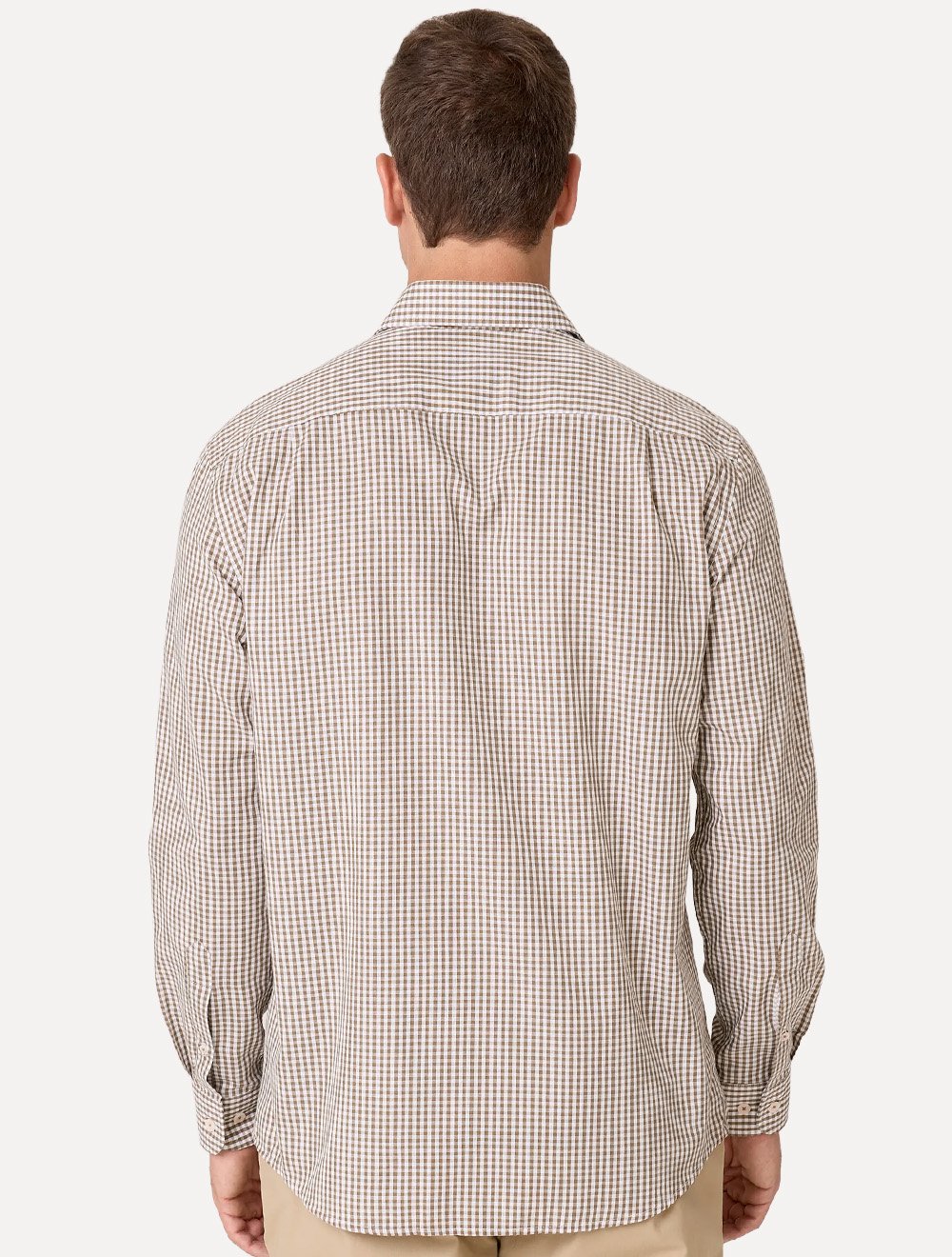 Camisa Dudalina Masculina Comfort Superfine Regular Xadrez Mono Logo Marron Claro
