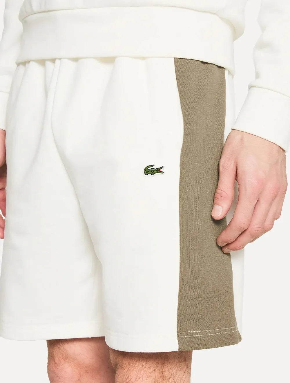 Bermuda Lacoste Masculina Moletom Fleece Colourblock Jogger Off-White