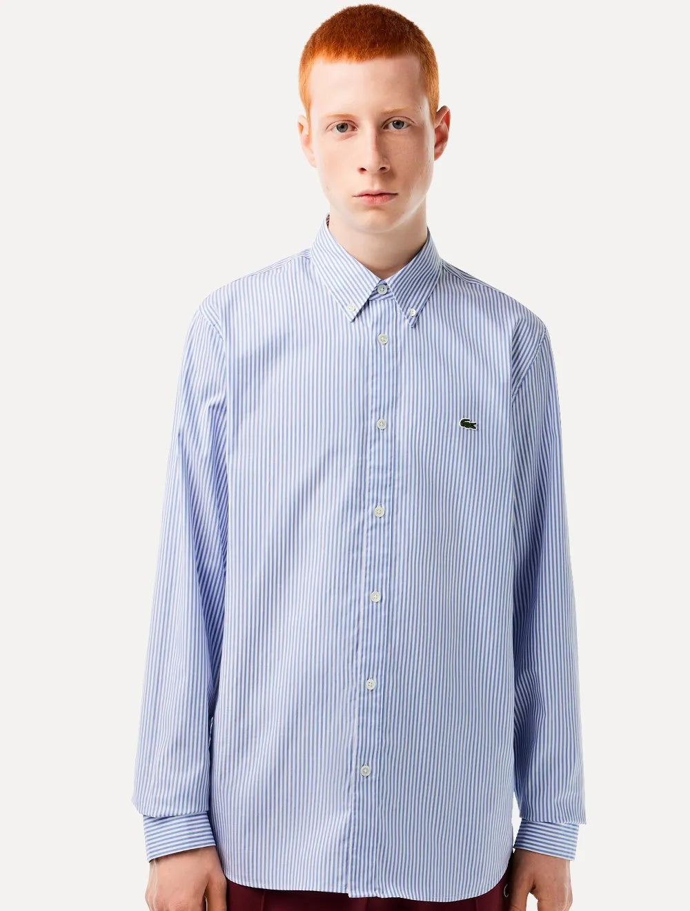 Camisa Lacoste Masculina Regular Stripes Blanc Blue Branca