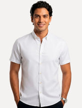 Camisa Dudalina Masculina Manga Curta Slim Superfine Cotton Tricoline Lisa Branca