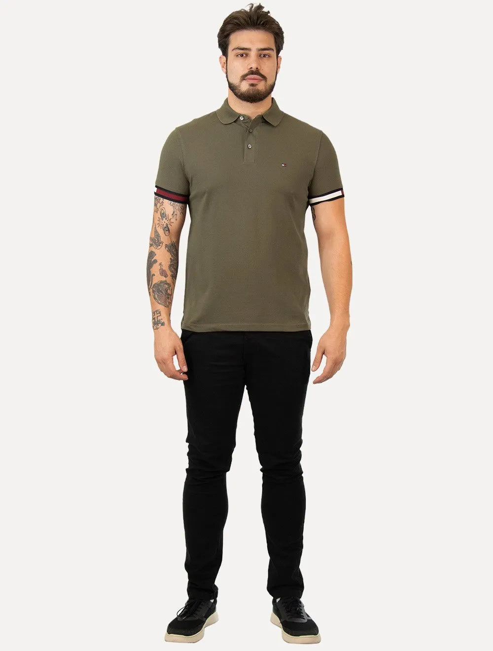 Polo Tommy Hilfiger Slim Piquet Classic Flag Verde Militar