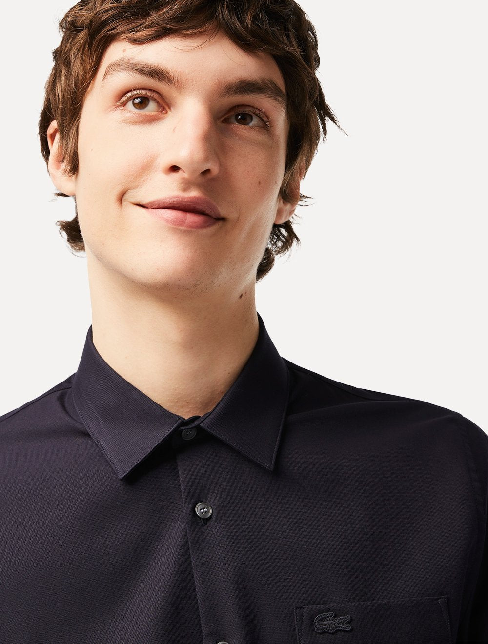 Camisa Lacoste Masculina Regular Poplin Cotton Pocket Mono Azul Marinho