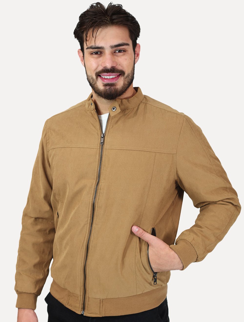 Jaqueta Dixen Masculina Sarja Forrada Zíper Frontal Caramelo