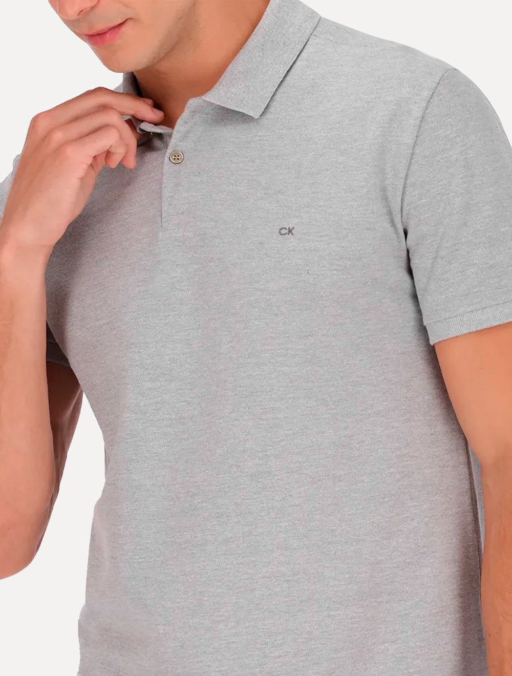 Polo Calvin Klein Masculina Piquet Slim Básica Sem Friso Cinza Mescla