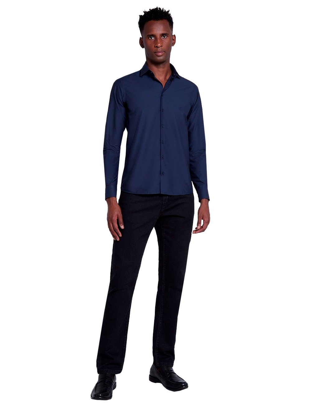 Camisa Dudalina Masculina Slim Tricoline Egyptian Cotton Lisa Azul Marinho