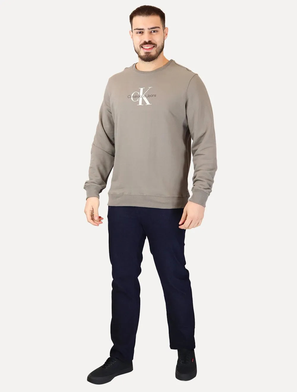 Moletom Calvin Klein Jeans Masculino Crewneck Logo New RE Issue Cáqui Médio