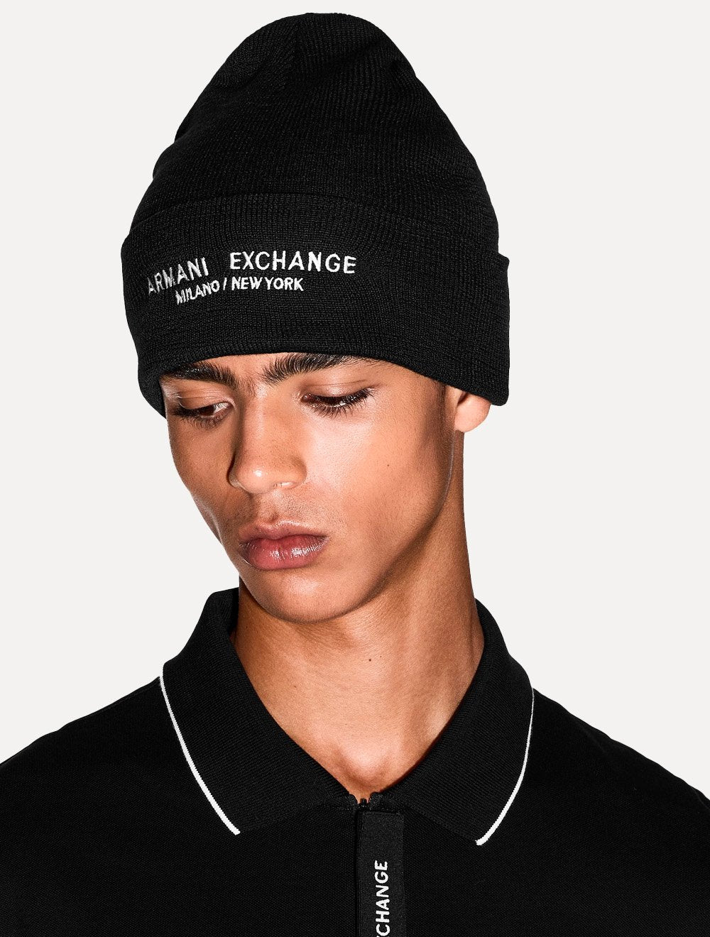 Gorro Armani Exchange Tricô Essential Name Embroidery Preto