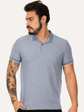 Polo Dudalina Masculina Malha Favo Linho Azul Escuro