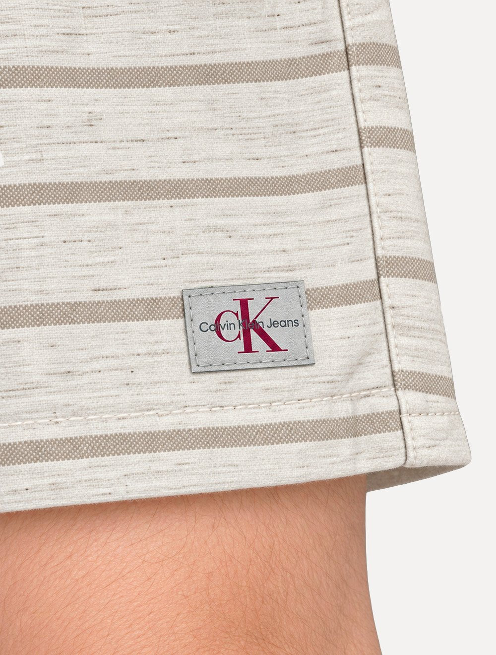 Short Calvin Klein Jeans Masculino Linho Stripes Areia Mescla