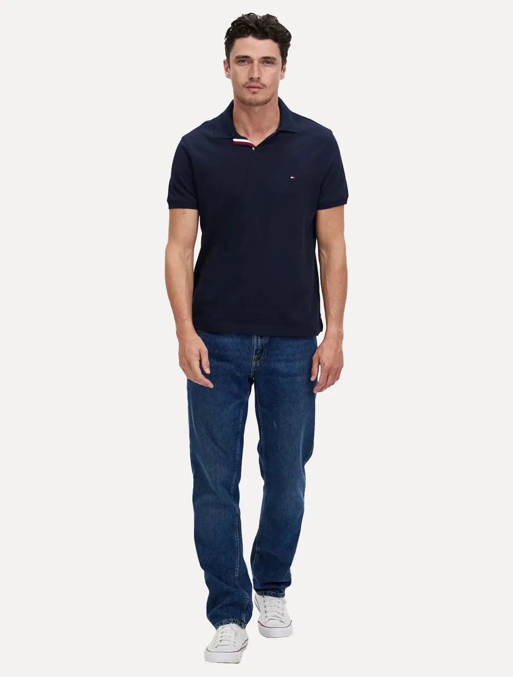 Polo Tommy Hilfiger Masculina Regular Piquet Bold Collar Azul Marinho