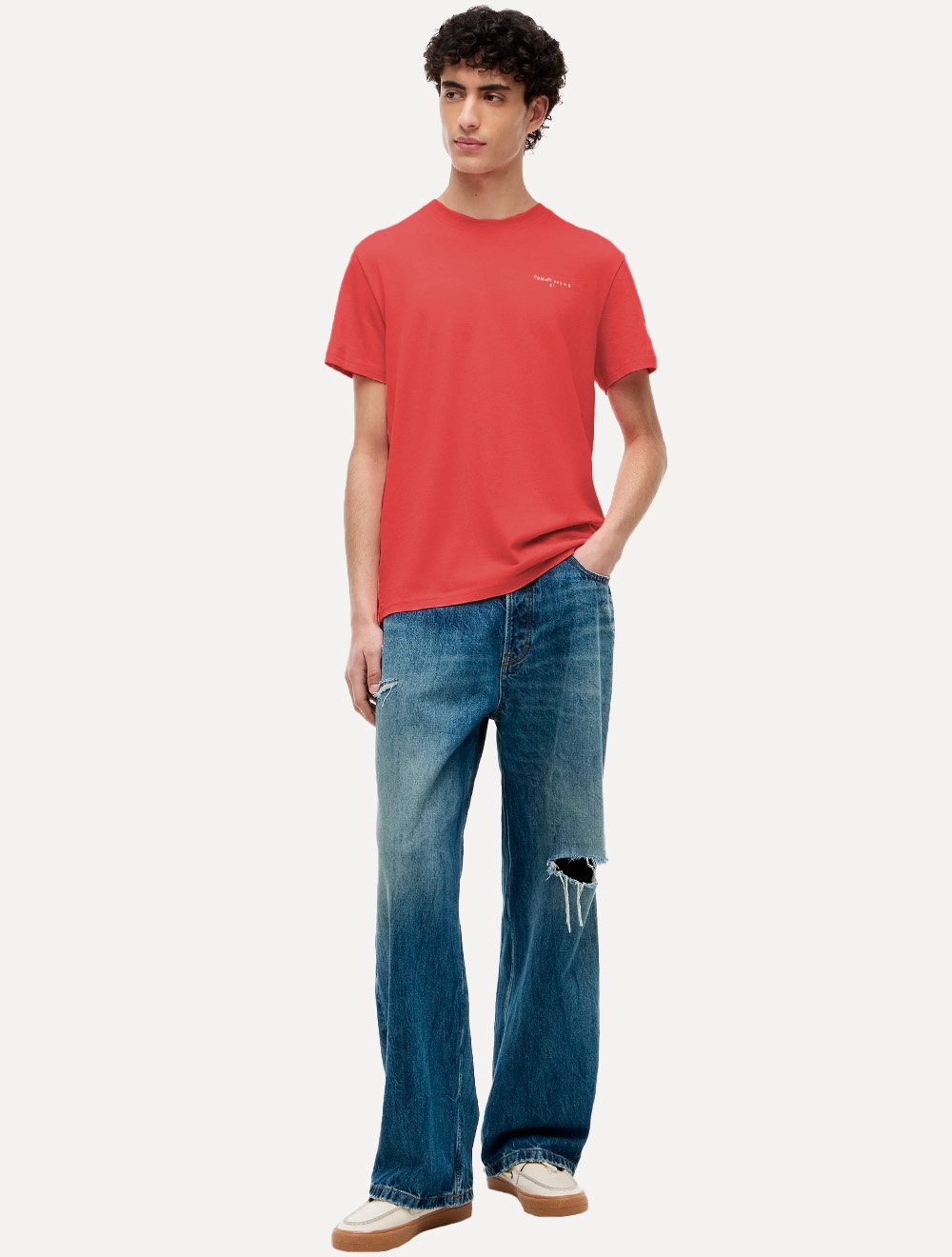 Camiseta Tommy Jeans Masculina Slim Linear Chest Vermelho