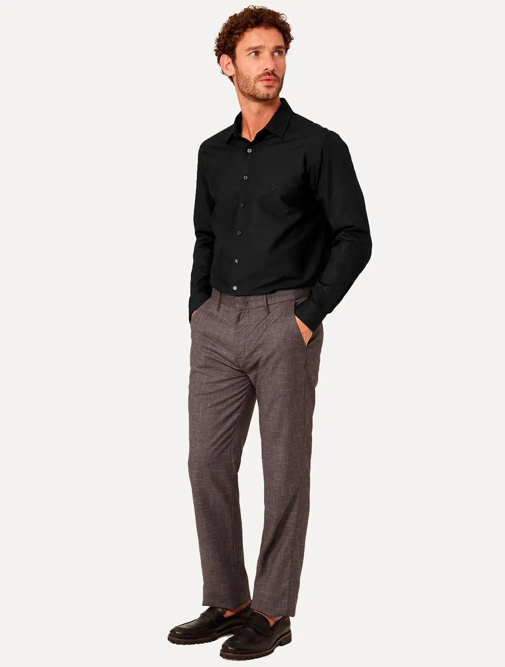 Camisa Dudalina Masculina Slim Tricoline Lisa Preta