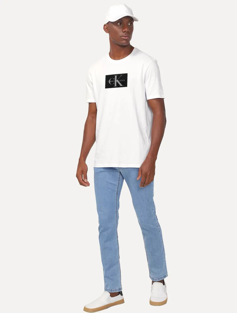 Camiseta Calvin Klein Jeans Masculina Issue Logo Dark Block Branca