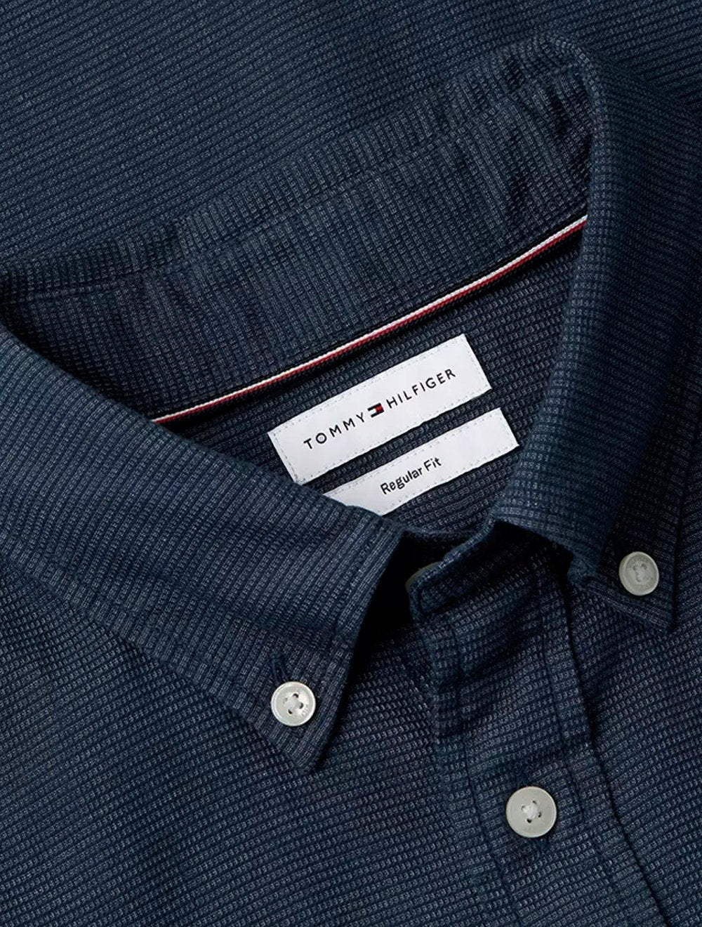 Camisa Tommy Hilfiger Masculina Regular Flex Pop Dobby Azul Escuro