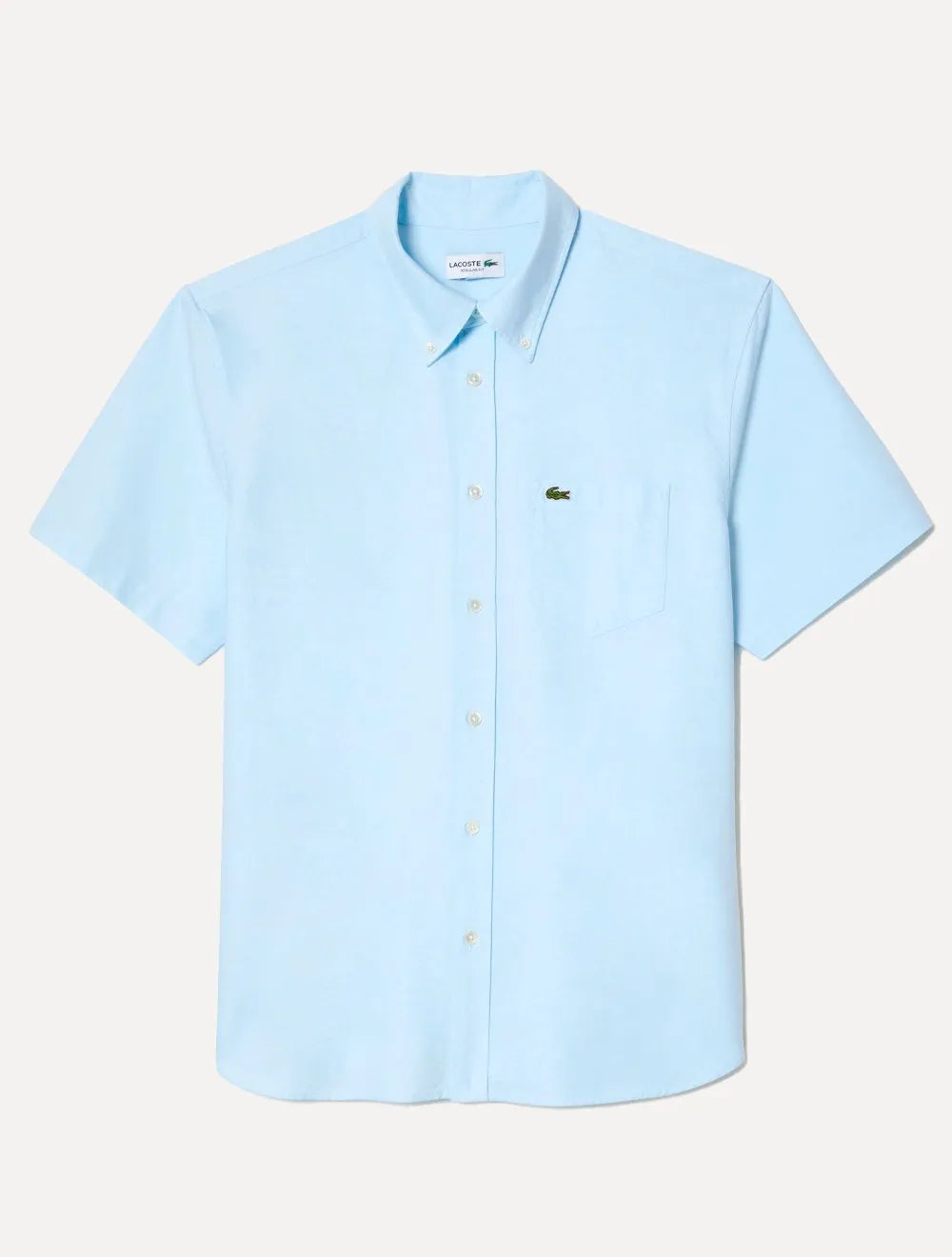 Camisa Lacoste Masculina Manga Curta Regular Oxford Pocket Azul Claro