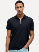 Polo Tommy Hilfiger Masculina Malha Liquid Cotton Zip Azul Marinho